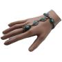 TFJ Women Fashion Jewelry Hand Chain Metal Bracelet Slave Ring Turquoise Blue Ethnic Antique Silver