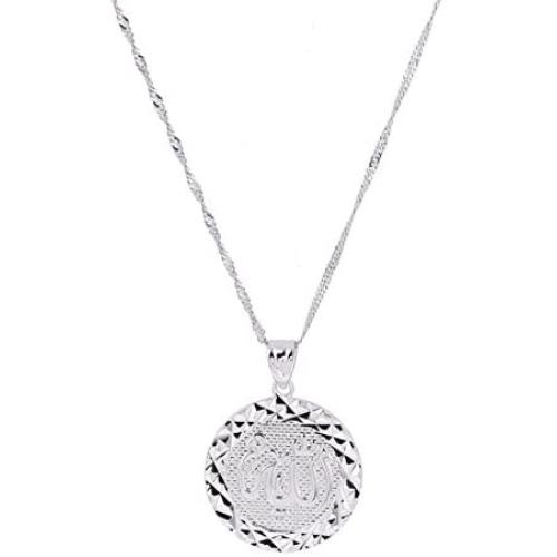 Silver Color Men Allah Pendant Necklace Link Round Fashion Allah Chain Jewelry