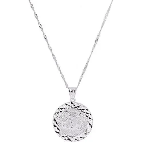 Silver Color Men Allah Pendant Necklace Link Round Fashion Allah Chain Jewelry