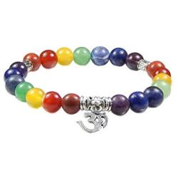 Myhealingworld Om Charm Seven Chakra Healing Power Yoga 8mm Natural Beads Stretchable Bracelet