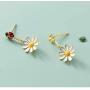 SLUYNZ 925 Sterling Silver Daisy Dangle Earrings for Women Teen Girls Cute Ladybird Flowers Drop Earrings