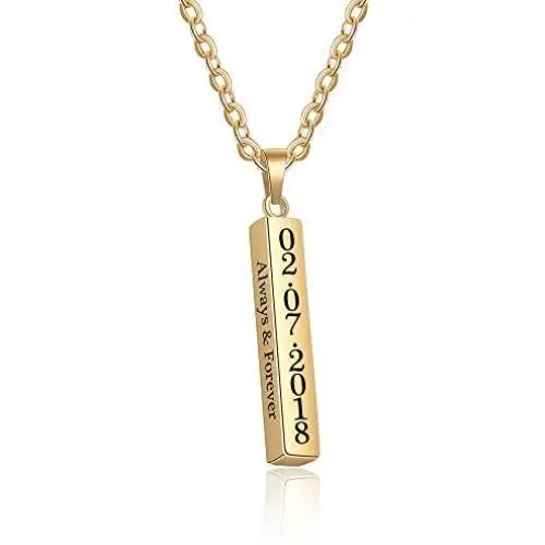 Personalized Engraved Necklace for Women Men Custom Stainless Steel Necklace Engraved Name Vertical Bar Necklace Birthday Gifts for Boyfriend