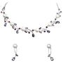 Faship Gorgeous CZ Crystal Freshwater Pearls Floral Necklace Earrings Set
