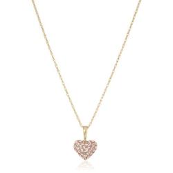 Jewelili 10k Yellow Gold Swarovski Elements Crystal 10mm with Puffed 14k Gold Filled Chain Heart Pendant