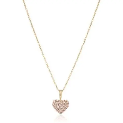 Jewelili 10k Yellow Gold Swarovski Elements Crystal 10mm with Puffed 14k Gold Filled Chain Heart Pendant Jewelili 10k Yellow Gold Swarovski Elements Crystal 10mm with Puffed 14k Gold Filled Chain Heart Pendant