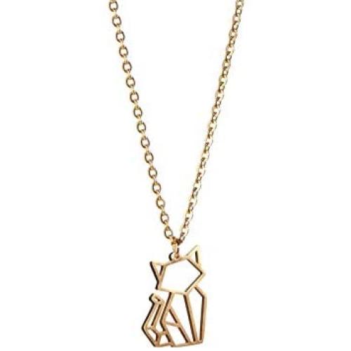 La Menagerie Cat Gold Origami Jewelry - Gold Geometric Chain Necklace – 18 Karat Plated Gold Necklace for Women & Girls – Stylish Cat Pendant Necklace