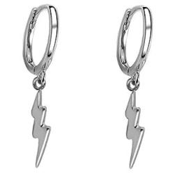 Lightning Bolt Dangle Hoop Earrings for Women Teen Girls 925 Sterling Silver with Charms Huggie Flash Dipped Drop Cartilage Clip Earrings Cute Punk Delicate Fashion Jewelry Gift Best Friend