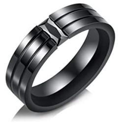 Xusamss Punk Rock Plated Black Titanium Steel Zircon Smooth Ring