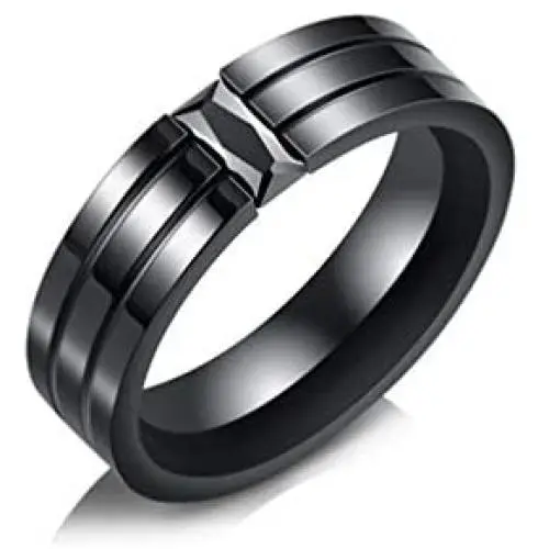 Xusamss Punk Rock Plated Black Titanium Steel Zircon Smooth Ring Xusamss Punk Rock Plated Black Titanium Steel Zircon Smooth Ring