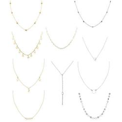 FUNRUN JEWELRY 10PCS Layered Choker Necklace for Women Girls Multilayer Chain Necklace Set Adjustable