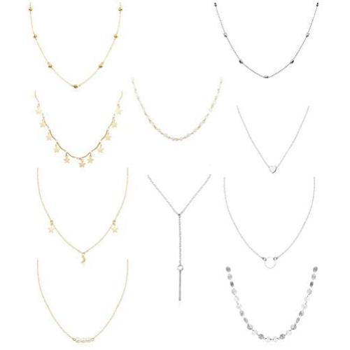 FUNRUN JEWELRY 10PCS Layered Choker Necklace for Women Girls Multilayer Chain Necklace Set Adjustable