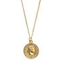 Carved Gold Coin Pendant Necklace for Women Girls Men 925 Sterling Silver 18K Gold Plated Simple Round Chain Goddess Worship Celebrity Medal Reversible Keepsake Chic Choker Fashion Jewelry Gifts Box