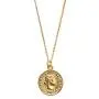 Carved Gold Coin Pendant Necklace for Women Girls Men 925 Sterling Silver 18K Gold Plated Simple Round Chain Goddess Worship Celebrity Medal Reversible Keepsake Chic Choker Fashion Jewelry Gifts Box