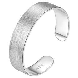 PROSTEEL 925 Sterling Silver Ring, Flat Plain Wide Band Ring Adjustable, Mens Womens Jewelry