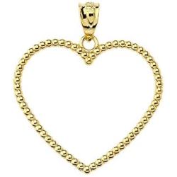 Elegant Two-Sided Beaded Open Heart Charm Pendant (1.1'') in 14k Yellow Gold