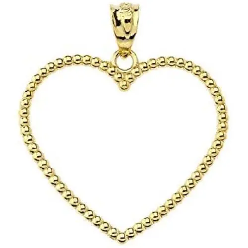 Elegant Two-Sided Beaded Open Heart Charm Pendant (1.1'') in 14k Yellow Gold Elegant Two-Sided Beaded Open Heart Charm Pendant (1.1'') in 14k Yellow Gold