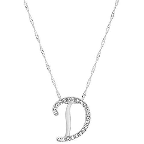 Paialco Bling Crystal Initial Letter Pendant Necklace, Silver Tone