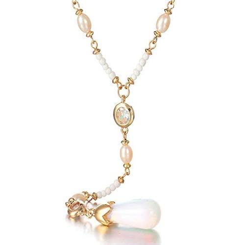 CrazyPiercing Y-Shape Necklace, Long Pearl Teardrop Pendant Necklace Chain for Women Girls, 24Inch