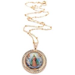 Virgin Caridad del Cobre Pendant Necklace 18K Gold Plated Chain ''18 Inches'' Length Religious Jewelry