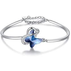 AOBOCO Sterling Silver Infinity & Morpho Helena Butterfly Bangle Bracelet Embellished with Crystals from Austria, Fine Anniversary Birthday Butterfly Jewelry Gifts for Women