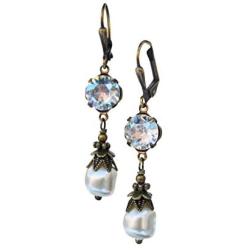 HisJewelsCreations Simulated Baroque Pearl Drop Earrings with Crystal by Swarovski Boho Womens Jewelry Gift Set Box Holiday