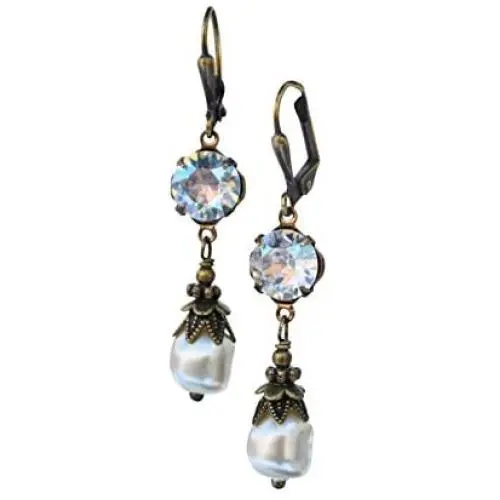 HisJewelsCreations Simulated Baroque Pearl Drop Earrings with Crystal by Swarovski Boho Womens Jewelry Gift Set Box Holiday HisJewelsCreations Simulated Baroque Pearl Drop Earrings with Crystal by Swarovski Boho Womens Jewelry Gift Set Box Holiday
