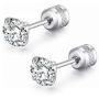 2 Pairs Stud Earrings Set,Hypoallergenic Double Round Cubic Zirconia 316L Stainless Steel Screw back Earrings for Men,Women,Boys & Girls