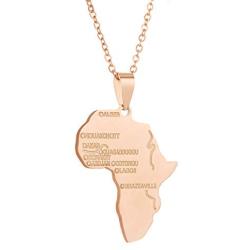 Glimmerst Big Africa Necklace, 18K Gold Plated Stainless Steel African Map Pendant Necklace Iced Out Tag Pendant Necklace Hip Hop Rapper Jewelry for Women Men