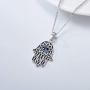 Hamsa Hand Necklace 925 Sterling Silver Cubic Zirconia Evil Eye Lotus Pendant Necklace Vintage Pendant Jewelry for Women or Men
