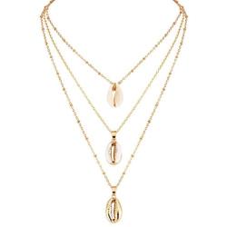 Vagalbox Layered Necklace with Shell, Y Pendant Long Chain Necklace,14k Gold Plated Necklaces for Women Girls