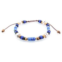 BlueRica Adjustable, Hawaiian Coconut Wood Beads Bracelet with Fimo Tubes and Tiger Puka Shell Beads