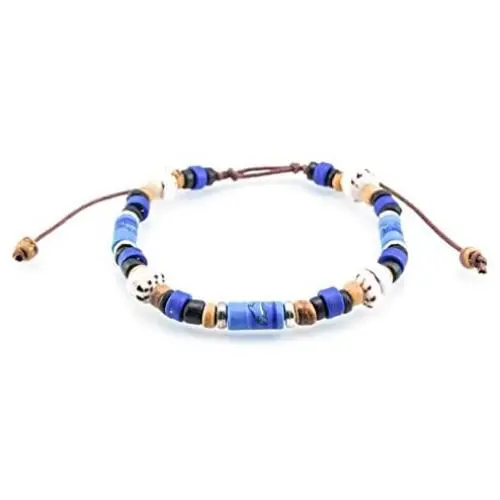 BlueRica Adjustable, Hawaiian Coconut Wood Beads Bracelet with Fimo Tubes and Tiger Puka Shell Beads