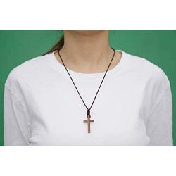 Natural Walnut Wood Cross Pendant Necklace for Men Women Children Kids Boy Girl Gift Necklace Wooden Car Rearview Mirror Pendant