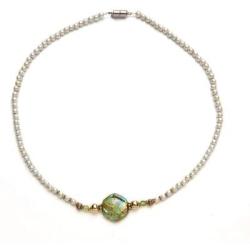 Peridot White Coated Magnetic Hematite Therapy Necklace 18''