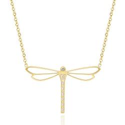 SAM & LORI Dragonfly Necklace Pendant 14K Gold Plated Dainty Cubic Zirconia Friendship Love Necklace Charm Personalized Adjustable Jewelry Present Gift for Women Teen Girls Kids Child