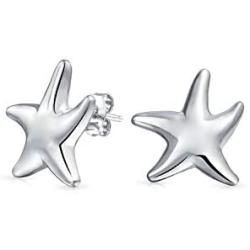 Small Tropical Vacation Nautical Beach Starfish Pendant Necklace Stud Earrings Jewelry Set For Women Girlfriend Polished 925 Sterling Silver