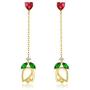 18K Gold Plated Tassel Drop Earrings for Women, Heart Shaped Ruby Dangle Earrings with Green Emerald and CZ Rose Flower