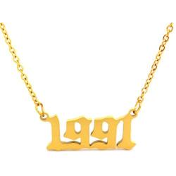 HUTINICE Birth Year Necklace, Old English Number Silver Pendant Necklace for Women and Girl Birthday Gift 18 inch Gold Chain Stainless Steel Friendship Jewelry