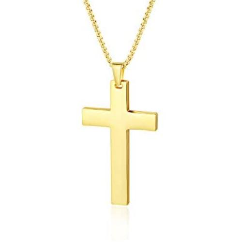 LAOYOU Crucifix Cross Necklace for Mens Stainless Steel Pendant Antique Silver Cross Necklace for Women
