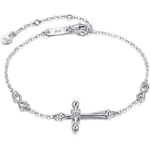 EVER FAITH Cross Bracelet 925 Silver Cross Infinity Charm Adjustable Link Religious Jewelry Gift for Women, Girls