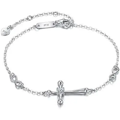 EVER FAITH Cross Bracelet 925 Silver Cross Infinity Charm Adjustable Link Religious Jewelry Gift for Women, Girls