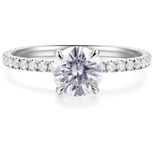 HAFEEZ CENTER 14K Solid Gold Demi Comfort Fit 1ct D-E Color Round Brilliant Cut Moissanite Engagement Ring