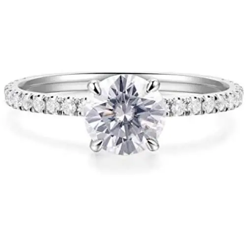 HAFEEZ CENTER 14K Solid Gold Demi Comfort Fit 1ct D-E Color Round Brilliant Cut Moissanite Engagement Ring