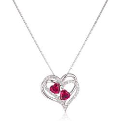 Sterling Silver Created Ruby and White Sapphire Double Heart Pendant Necklace, 18''