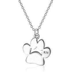 Dainty Dog Cat Pet Kitten Puppy Paw Print Pendant Necklace Animal Jewelry For Women Teen Polished Rose Yellow Gold Plated 925 Sterling Silver