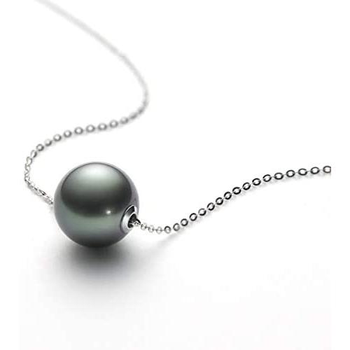 18K Gold Tahitian Single Black Pearl Necklace 10-11mm Real South Sea Cultured Pearl Pendant Jewelry Gifts for Women - White Gold/Rose Gold/Yellow Gold