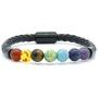 Muyasea 7 Chakra Bracelet Healing Balancing Genuine Leather Bracelets with Magnetic Clasp , Best Gifts Natural Stone Bracelets