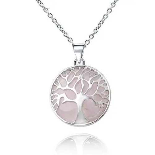 Tree of Life Necklace,Chakra Pendant Necklace Crystals Quartz Jewelry with Chain Gift for Women 