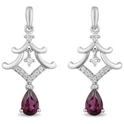Jewelili Enchanted Disney Fine Jewelry Sterling Silver 1/10 CTTW Diamond and Rhodolite Garnet Mulan Pagoda Earrings