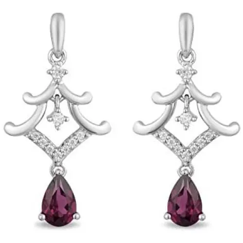 Jewelili Enchanted Disney Fine Jewelry Sterling Silver 1/10 CTTW Diamond and Rhodolite Garnet Mulan Pagoda Earrings